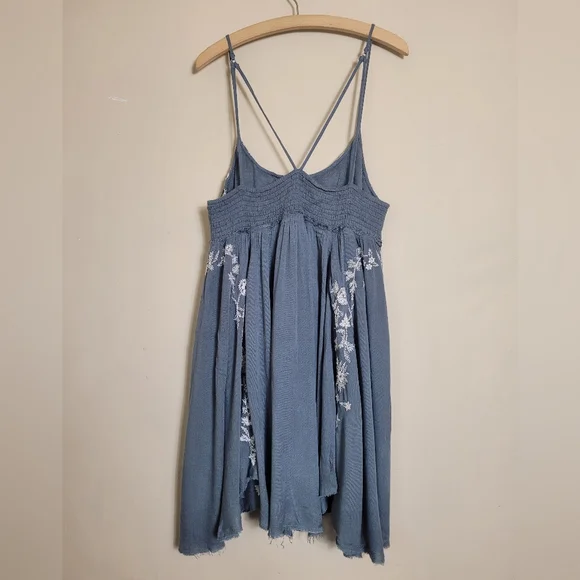 Free People Intimately Blue Dress with White Floral Embroidery Large - Picture 7 of 10